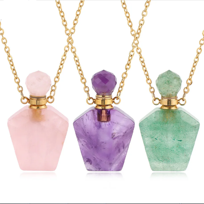 Rose Water Spray - حجر الكريستال الطبيعي زجاجة عطر قلادة